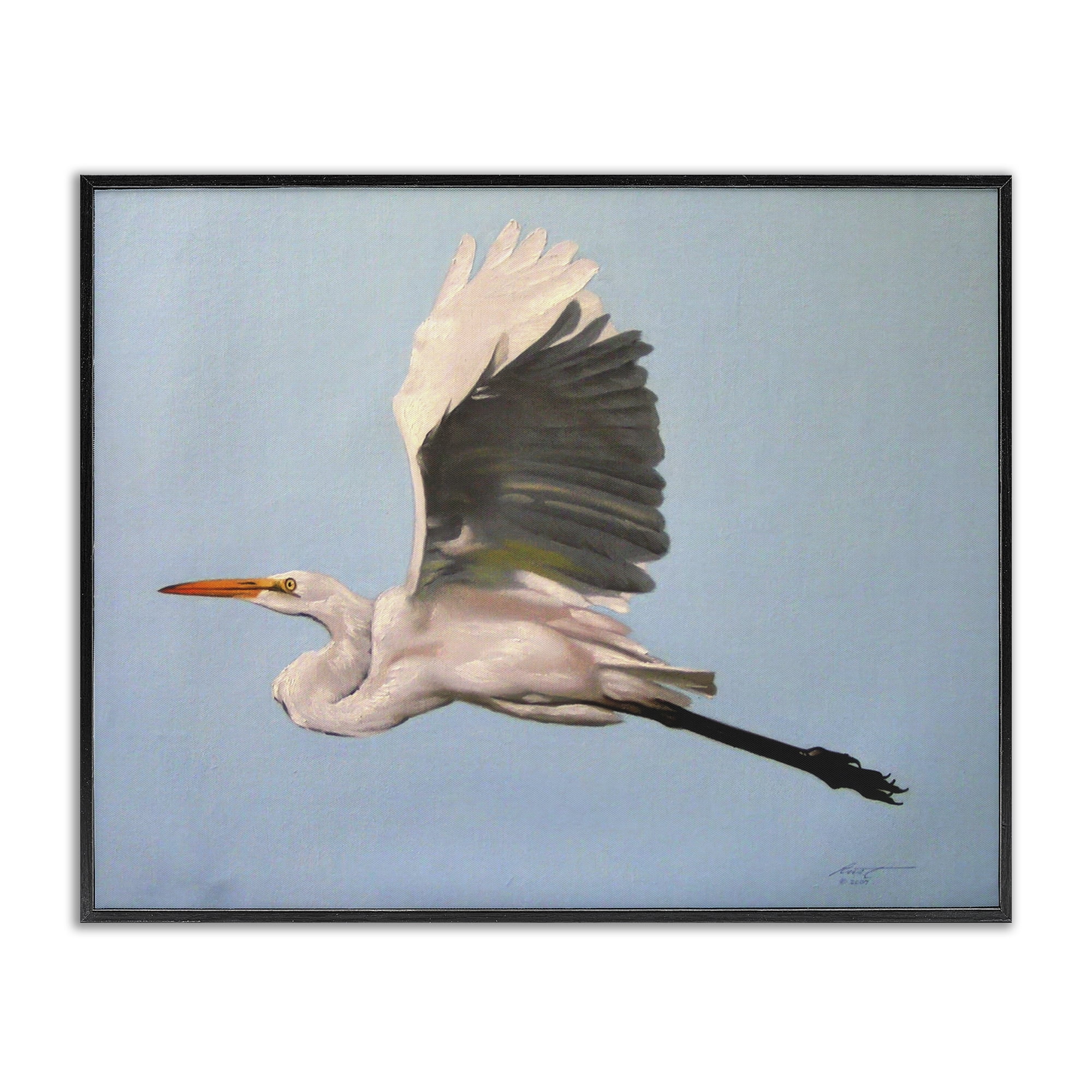 Stupell Industries Graceful Egret Flying Animals & Insects Painting Black Framed Art Print Wall Art, 30 x 24