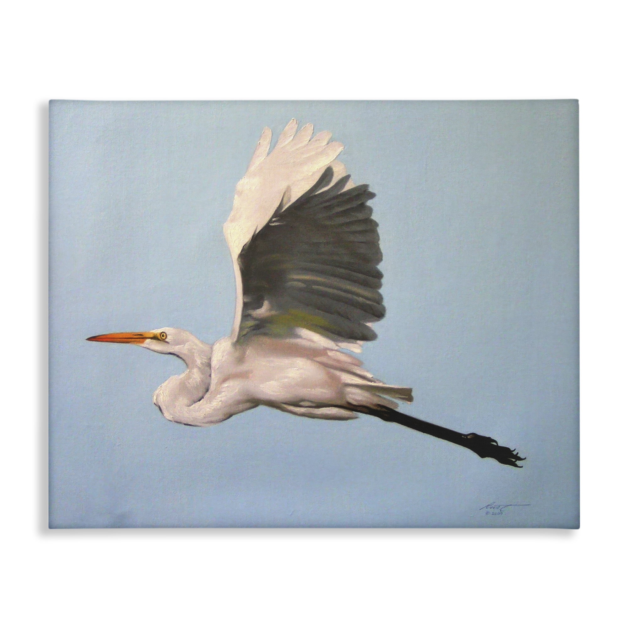 Stupell Industries Graceful Egret Flying Animals & Insects Painting Gallery Wrapped Canvas Art Print Wall Art, 48 x 36