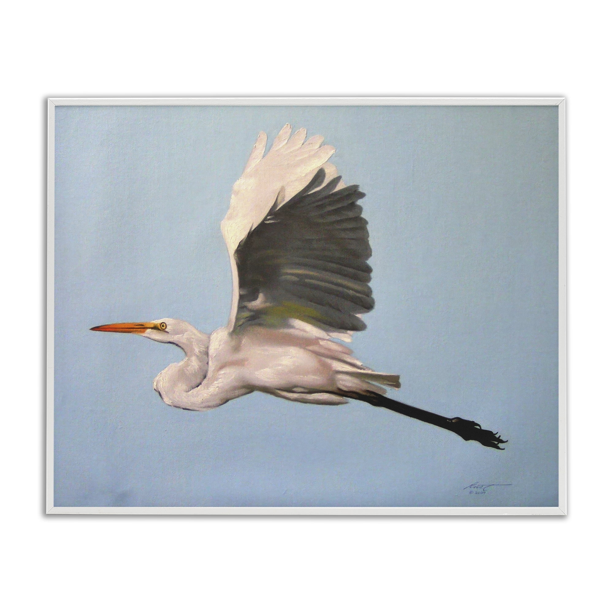 Stupell Industries Graceful Egret Flying Animals & Insects Painting White Framed Art Print Wall Art, 14 x 11