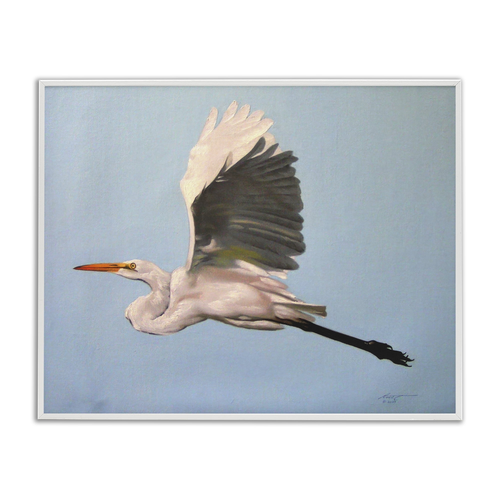 Stupell Industries Graceful Egret Flying Animals & Insects Painting White Framed Art Print Wall Art, 30 x 24