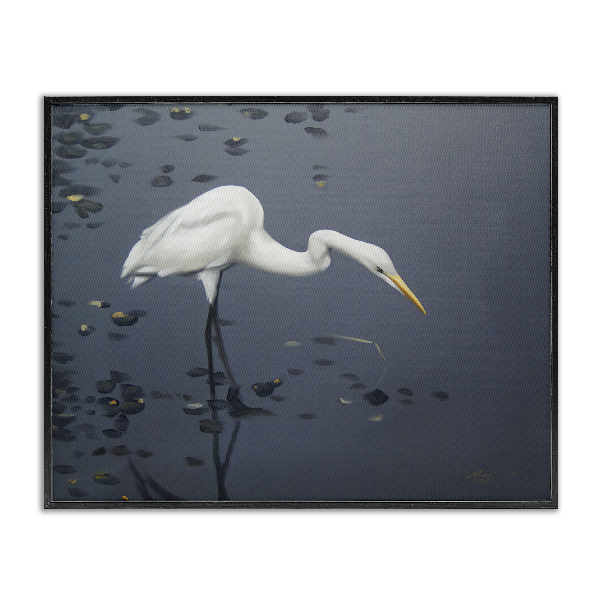 Stupell Industries Graceful Egret in Lake Animals & Insects Painting Black Framed Art Print Wall Art, 30 x 24