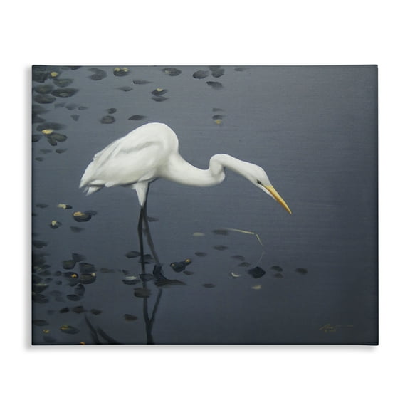 Stupell Industries Graceful Egret in Lake Animals & Insects Painting Gallery Wrapped Canvas Art Print Wall Art, 20 x 16