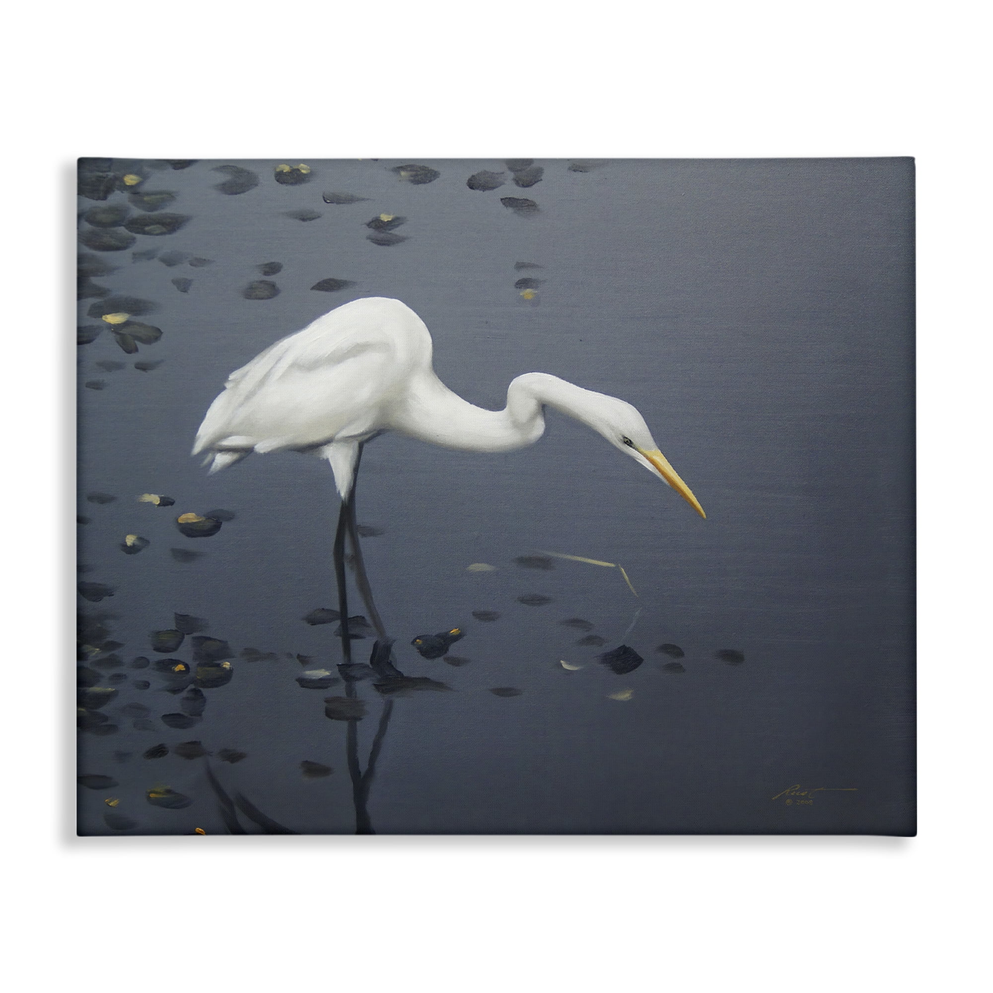 Stupell Industries Graceful Egret in Lake Animals & Insects Painting Gallery Wrapped Canvas Art Print Wall Art, 30 x 24