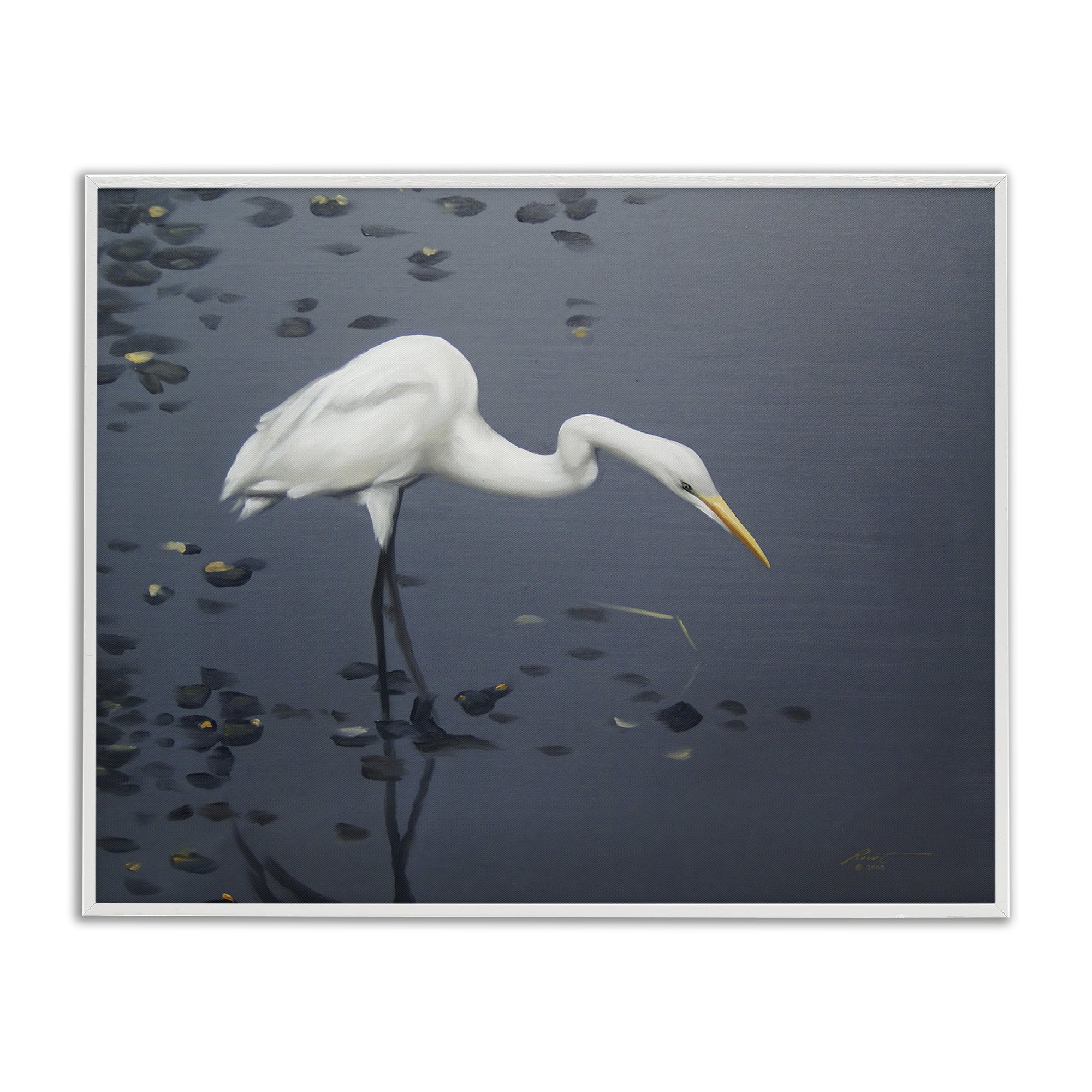 Stupell Industries Graceful Egret in Lake Animals & Insects Painting White Framed Art Print Wall Art, 14 x 11