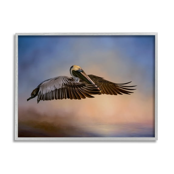 Stupell Industries Graceful Flyer Pelican Portrait Animals & Insects Photography Gray Framed Art Print Wall Art, 30 x 24