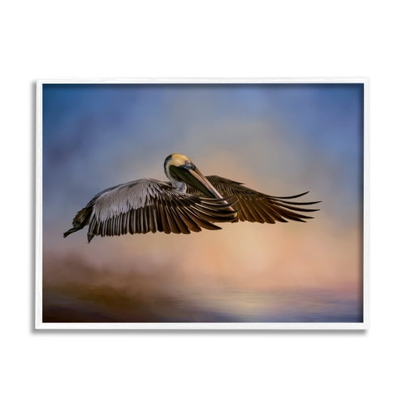 Stupell Industries Graceful Flyer Pelican Portrait Animals & Insects Photography White Framed Art Print Wall Art, 20 x 16