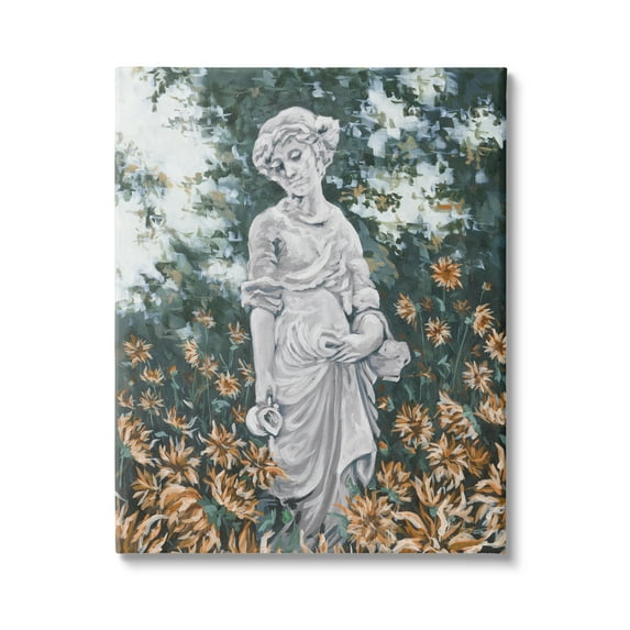 Stupell Industries Graceful Garden Woman Statue Surrounded Flower Blossoms Painting Gallery Wrapped Canvas Print Wall Art, Design by Hollihocks Art