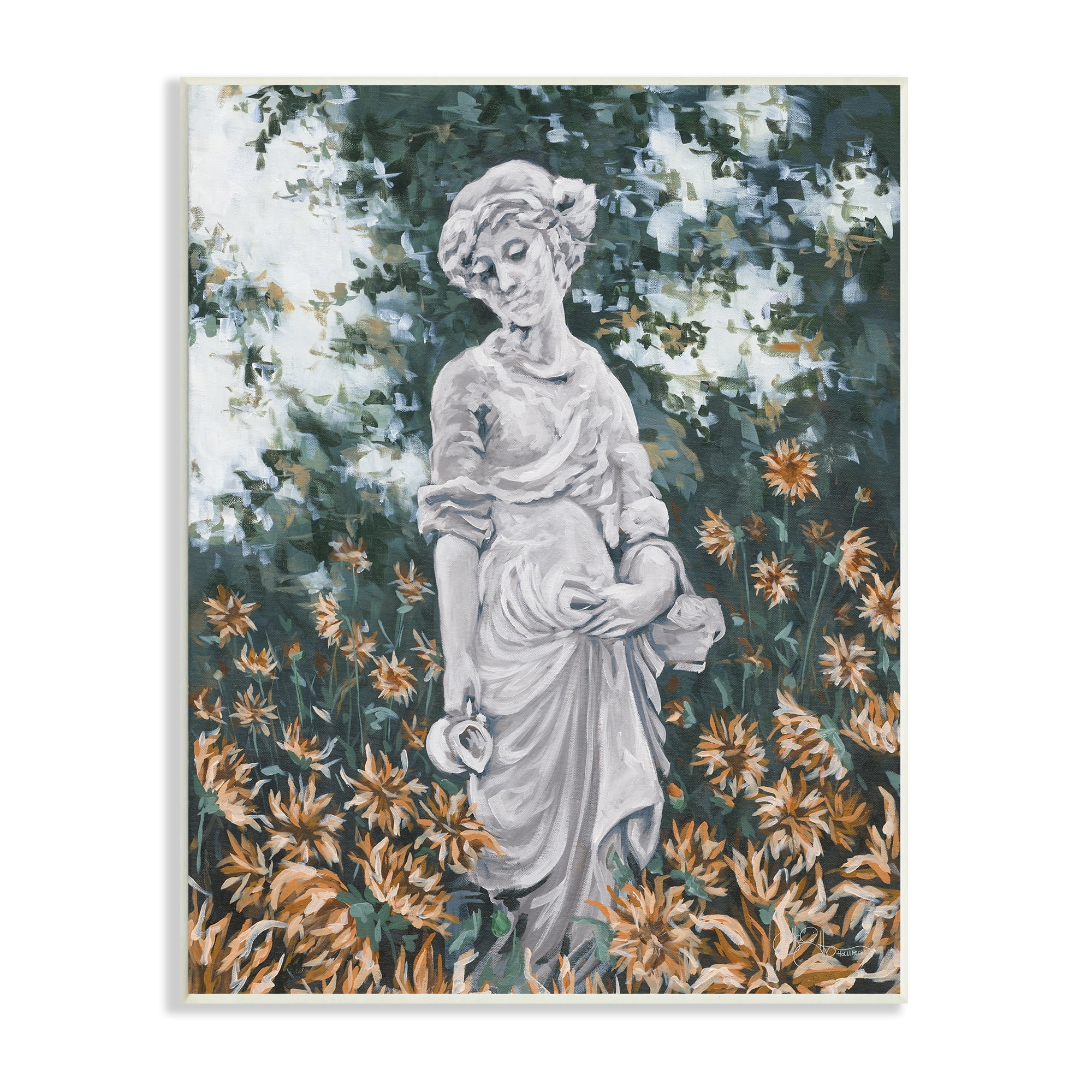 Stupell Industries Graceful Garden Woman Statue Surrounded Flower Blossoms Painting Unframed Art Print Wall Art, Design by Hollihocks Art