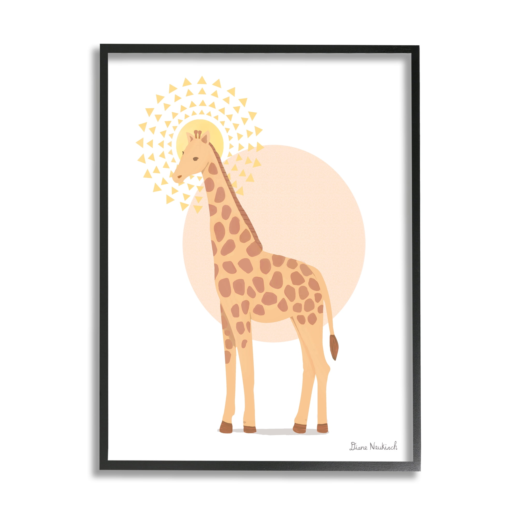 Stupell Industries Graceful Giraffe Geometric Sun Pattern Animal Illustration Graphic Art Black Framed Art Print Wall Art, Design by Diane Neukirch