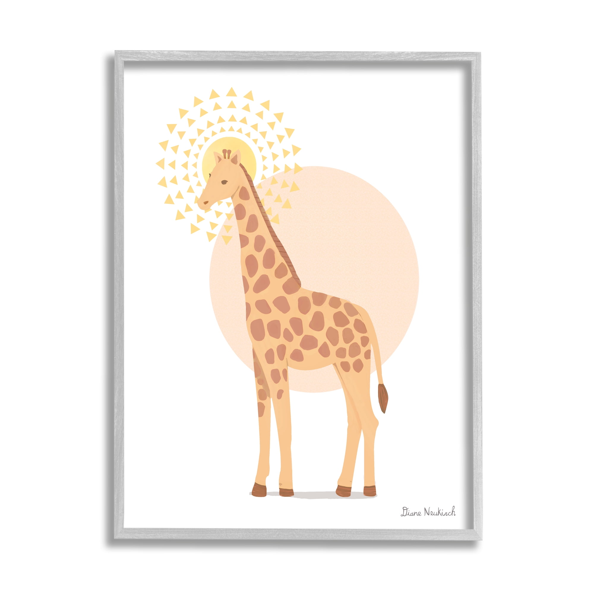 Stupell Industries Graceful Giraffe Geometric Sun Pattern Animal Illustration Graphic Art Gray Framed Art Print Wall Art, Design by Diane Neukirch