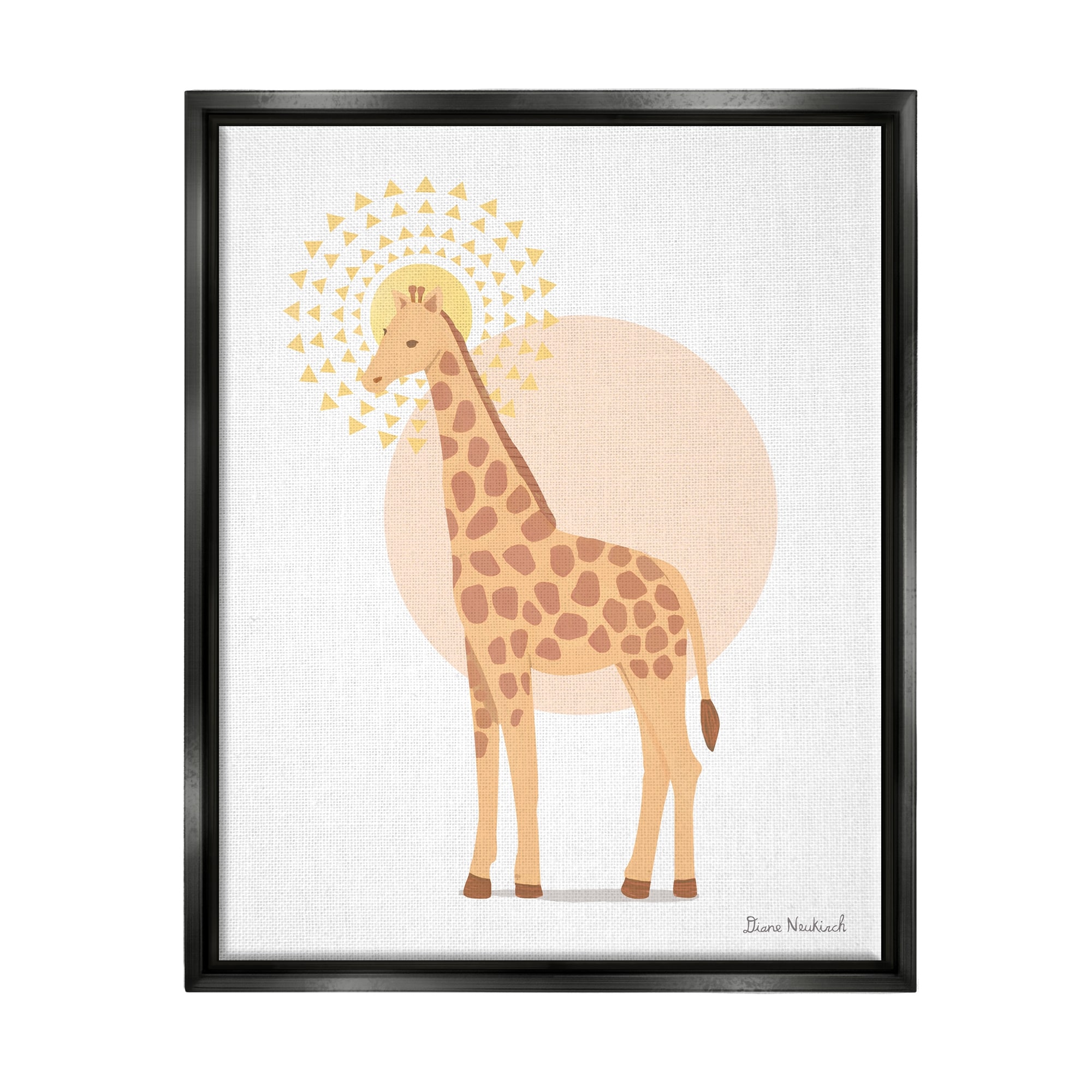 Stupell Industries Graceful Giraffe Geometric Sun Pattern Animal Illustration Graphic Art Jet Black Floating Framed Canvas Print Wall Art, Design by Diane Neukirch