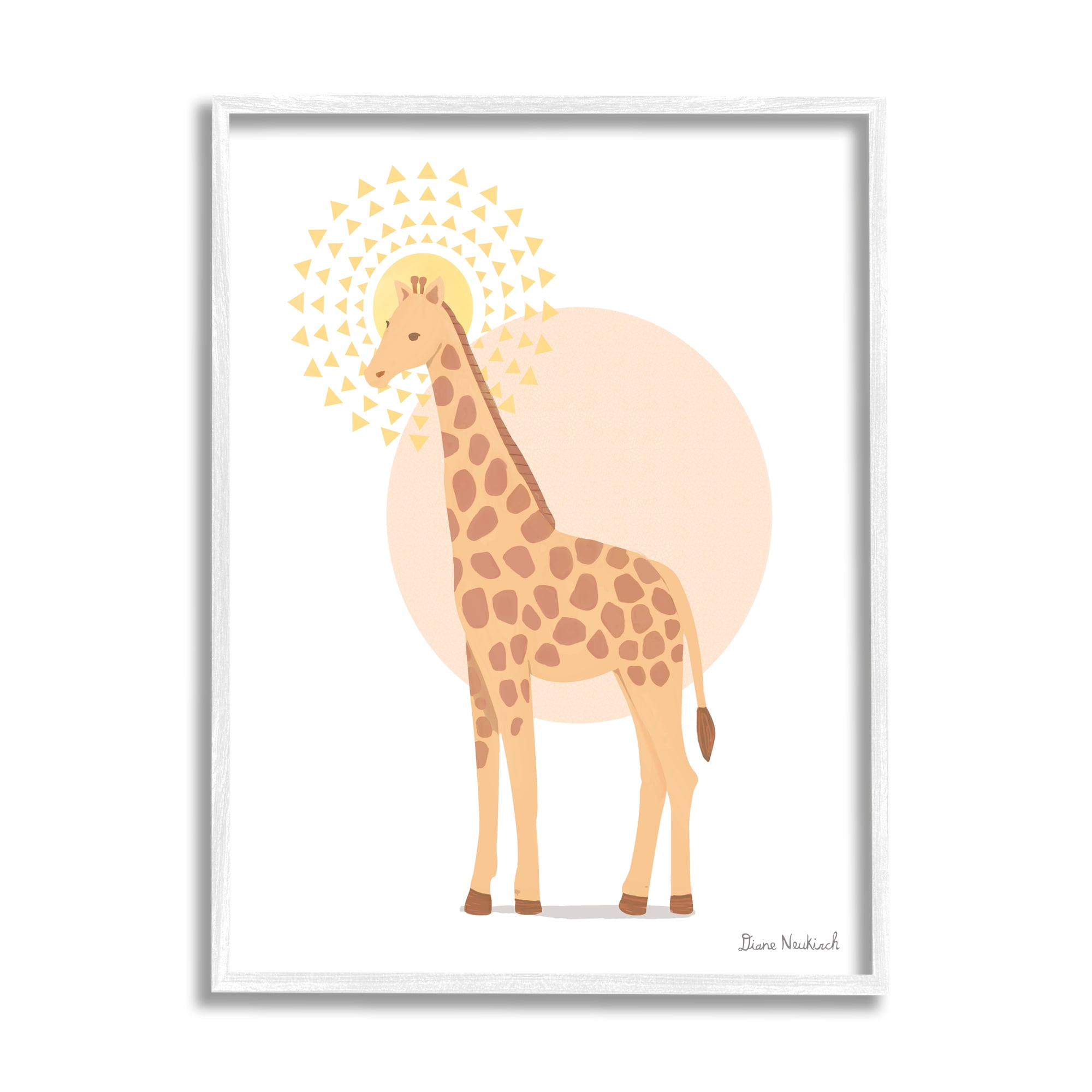 Stupell Industries Graceful Giraffe Geometric Sun Pattern Animal Illustration Graphic Art White Framed Art Print Wall Art, Design by Diane Neukirch