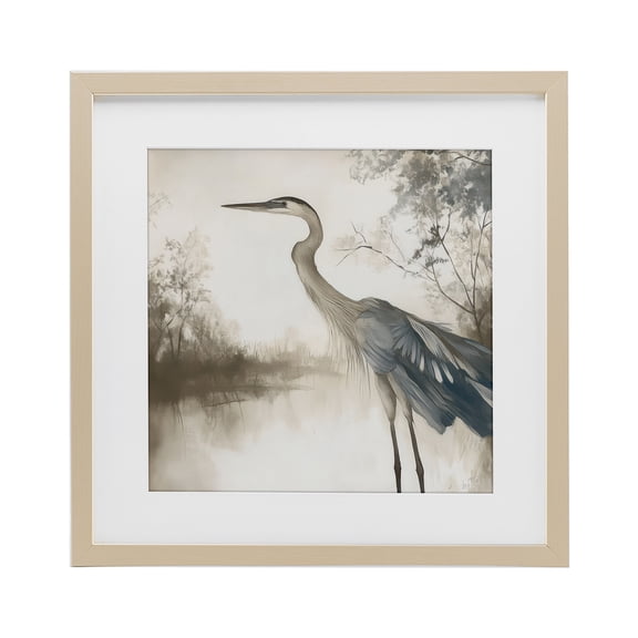 Stupell Industries Graceful Heron on Water Birch Framed Print Under Glass design by Mona Grace, 13 x 13
