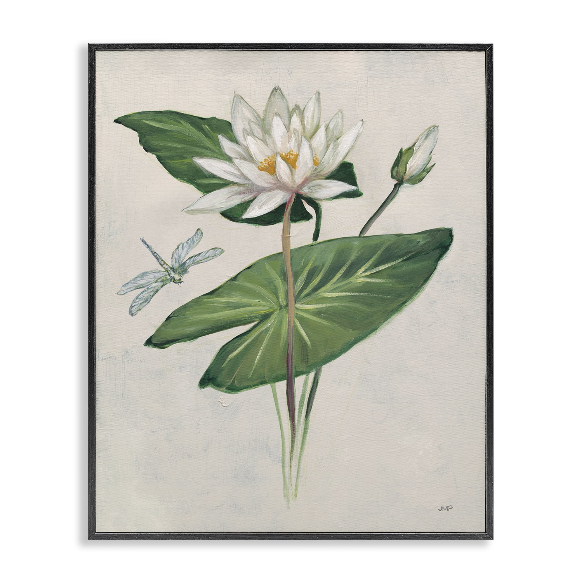 Stupell Industries Graceful Lily Pad Plants & Flowers Painting Black Framed Art Print Wall Art, 24 x 30