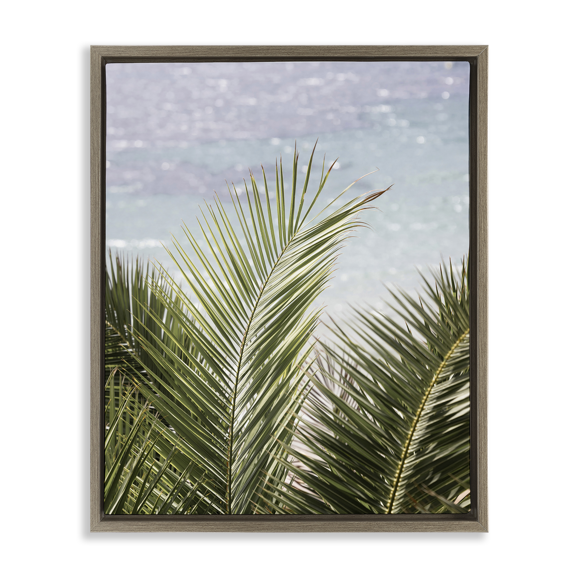 Stupell Industries Graceful Palms by Sea Nautical & Beach Photography Brown Floater Framed Canvas Art Print Wall Art, 17 x 21