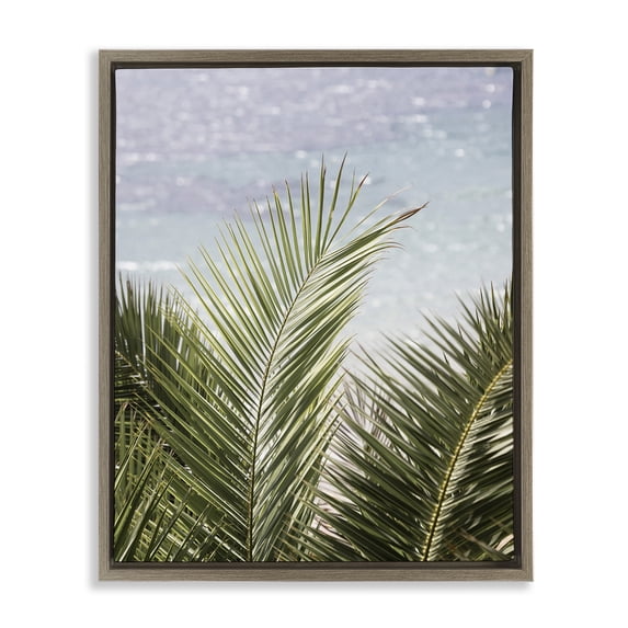 Stupell Industries Graceful Palms by Sea Nautical & Beach Photography Brown Floater Framed Canvas Art Print Wall Art, 17 x 21