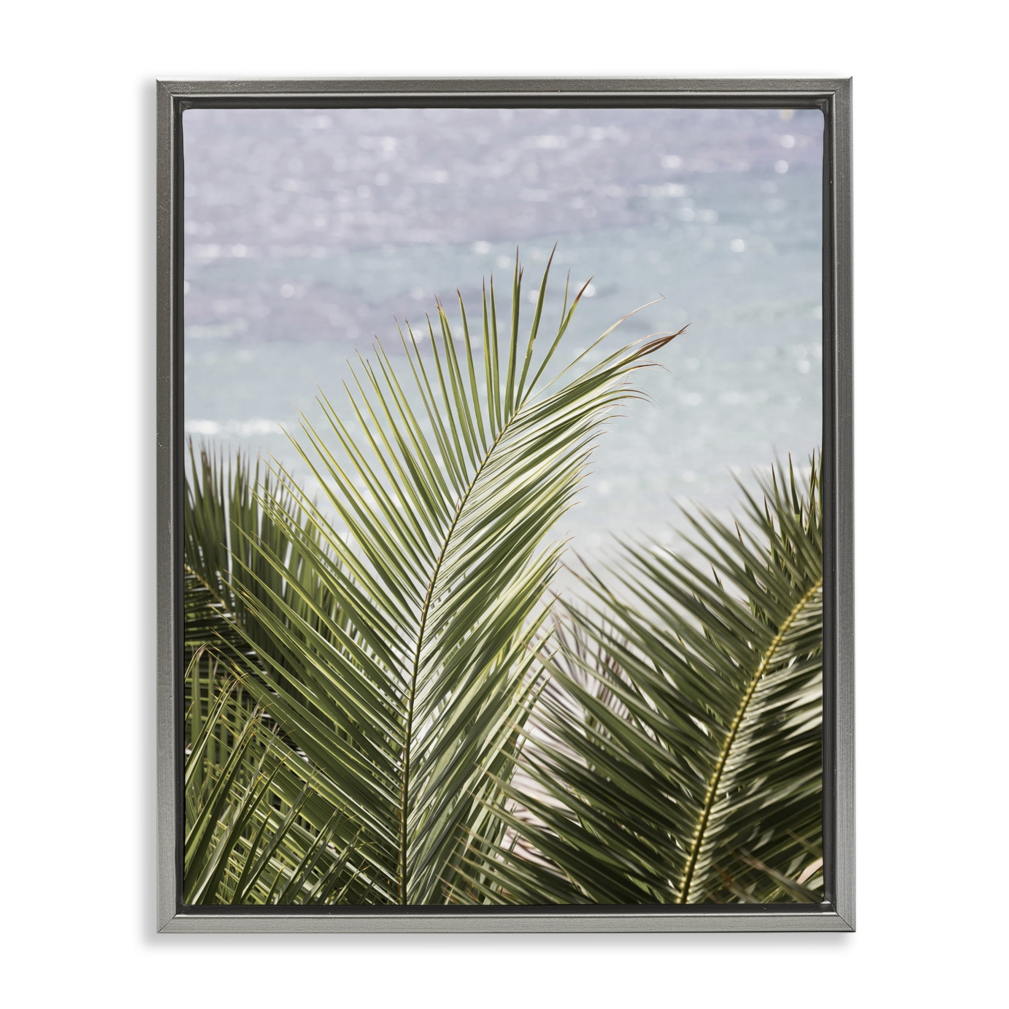 Stupell Industries Graceful Palms by Sea Nautical & Beach Photography Gray Floater Framed Canvas Art Print Wall Art, 17 x 21