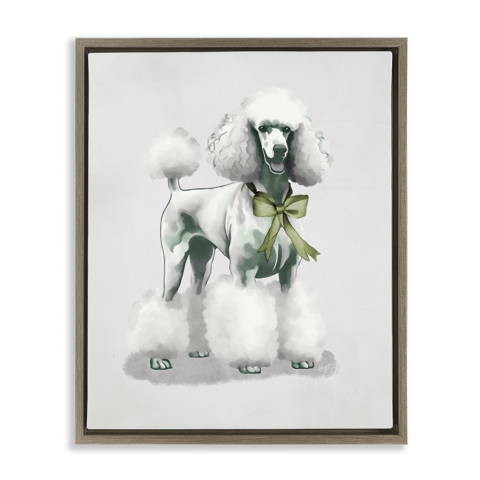 Stupell Industries Graceful Poodle & Ribbon Brown Framed Floater Canvas Wall Art, design by Elizabeth Medley