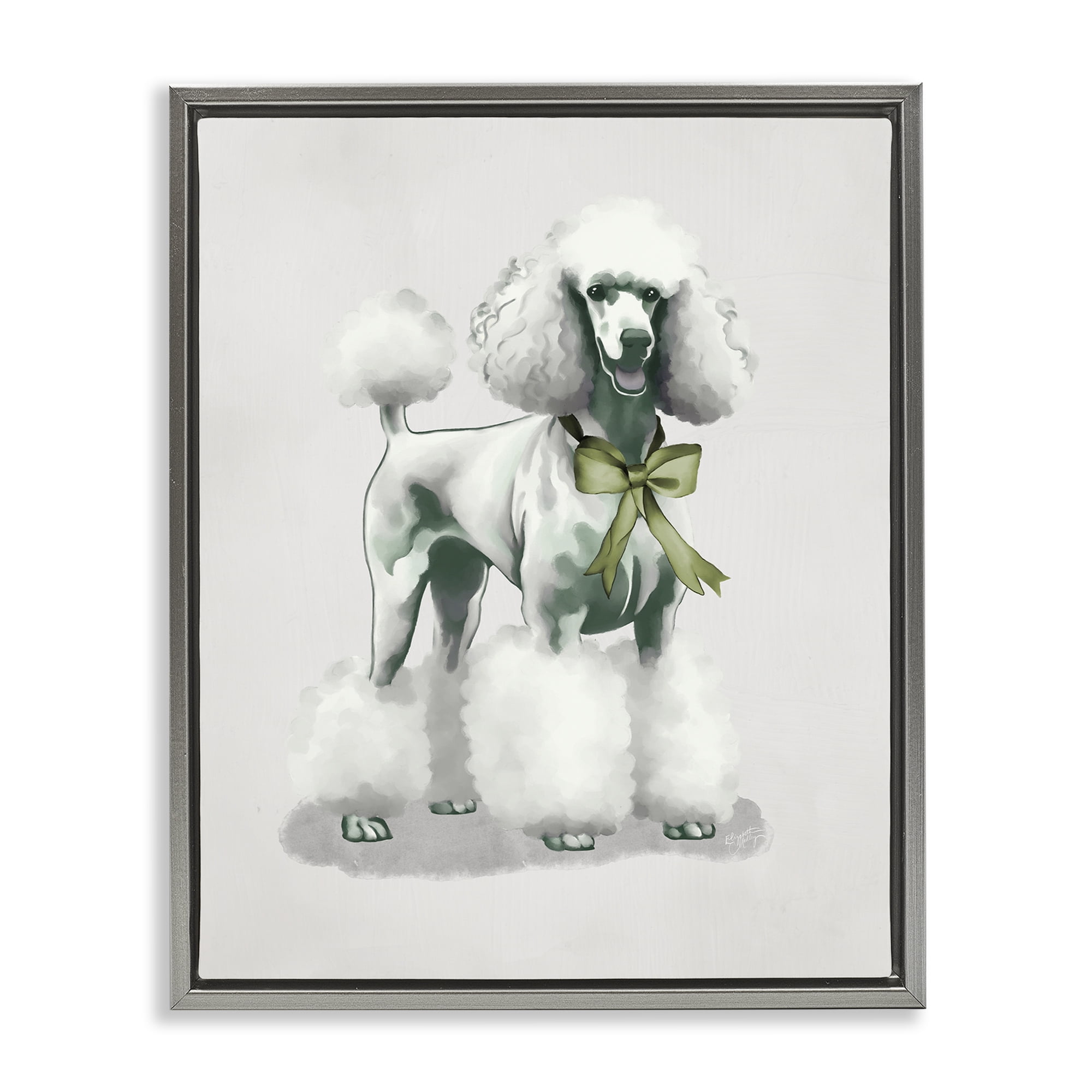 Stupell Industries Graceful Poodle & Ribbon Gray Framed Floater Canvas Wall Art, design by Elizabeth Medley