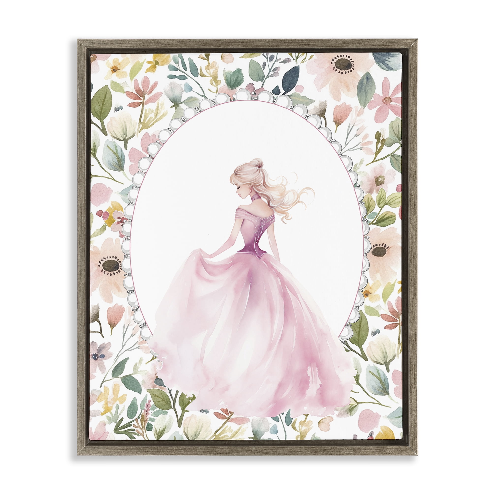 Stupell Industries Graceful Princess Love Brown Framed Floater Canvas Wall Art, design by Christine Simpson Art