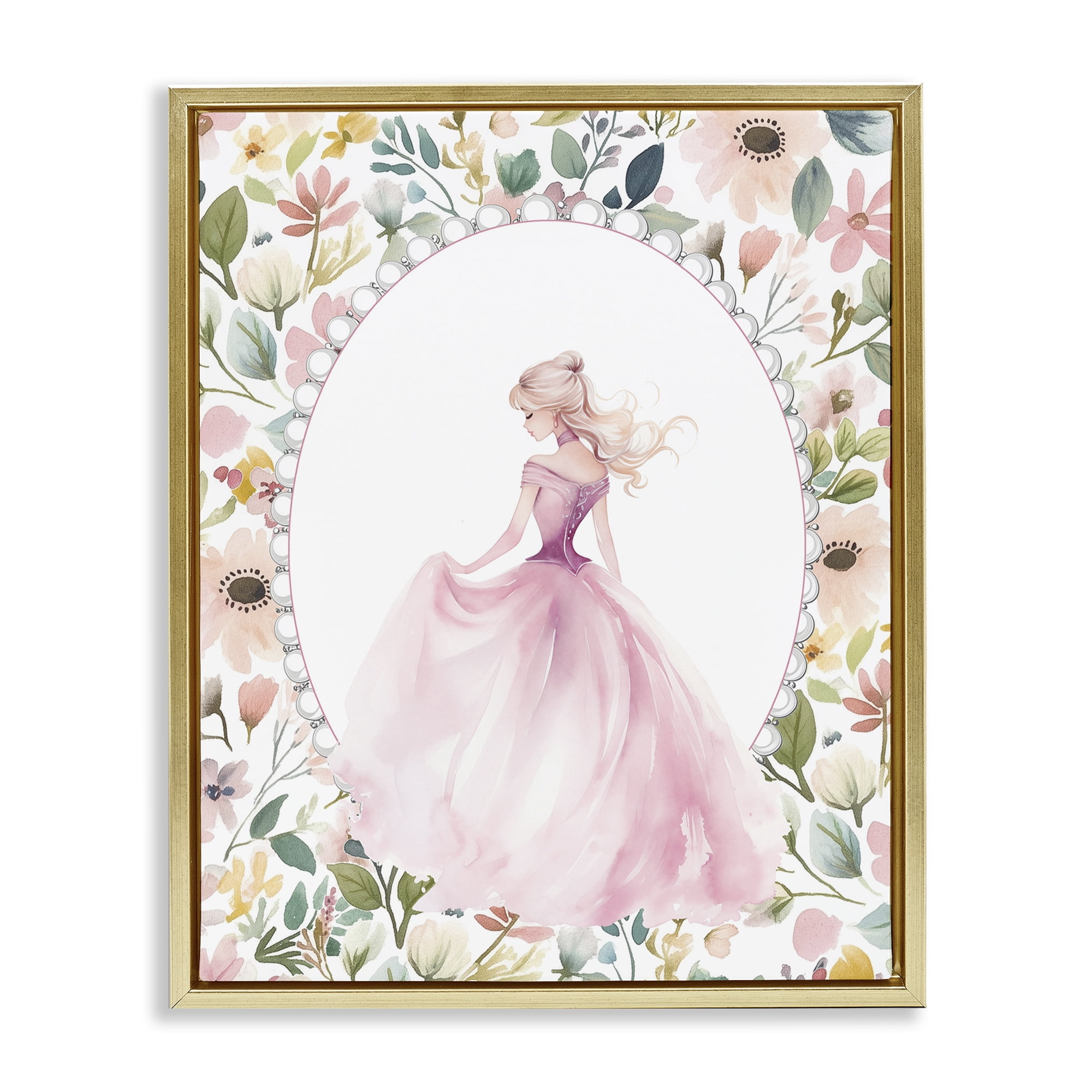 Stupell Industries Graceful Princess Love Gold Framed Floater Canvas Wall Art, design by Christine Simpson Art