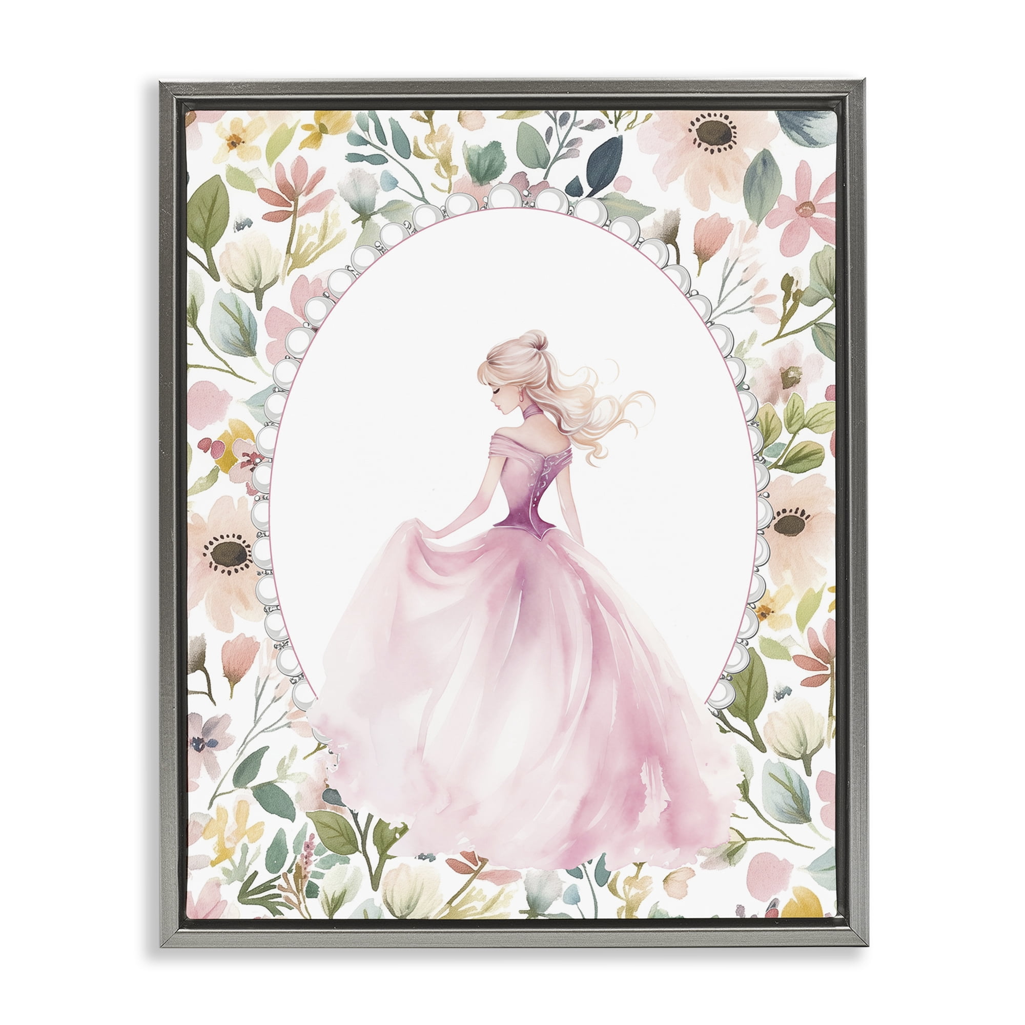 Stupell Industries Graceful Princess Love Gray Framed Floater Canvas Wall Art, design by Christine Simpson Art