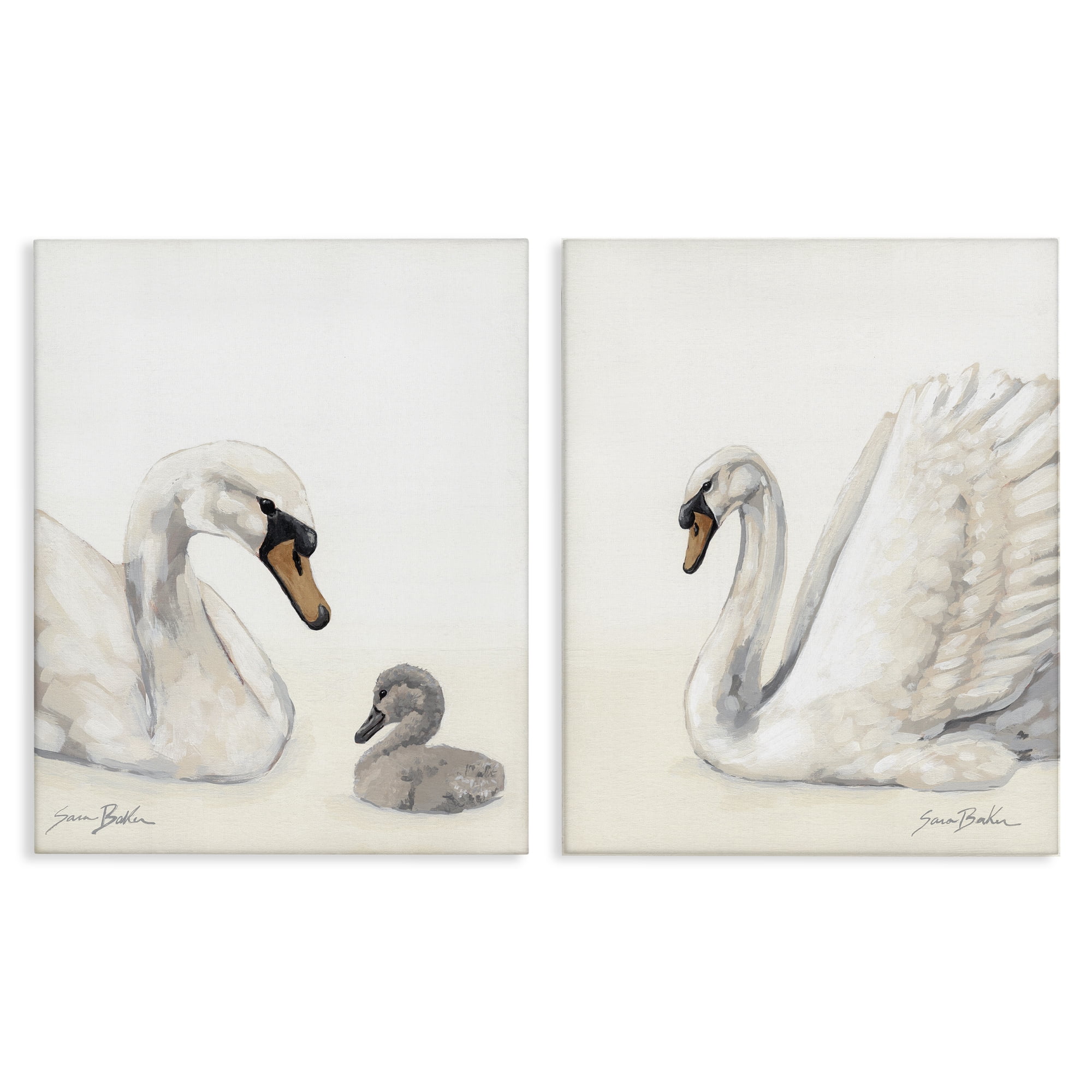 Stupell Industries Graceful Swan & Cygnet 2 Piece Canvas Wall Art Set, design by Sara Baker