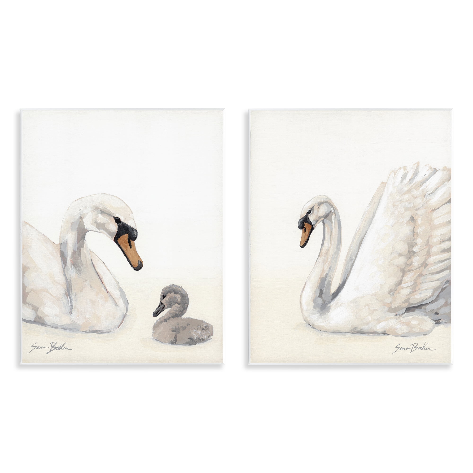 Stupell Industries Graceful Swan & Cygnet 2 Piece Wall Plaque Art Set, design by Sara Baker