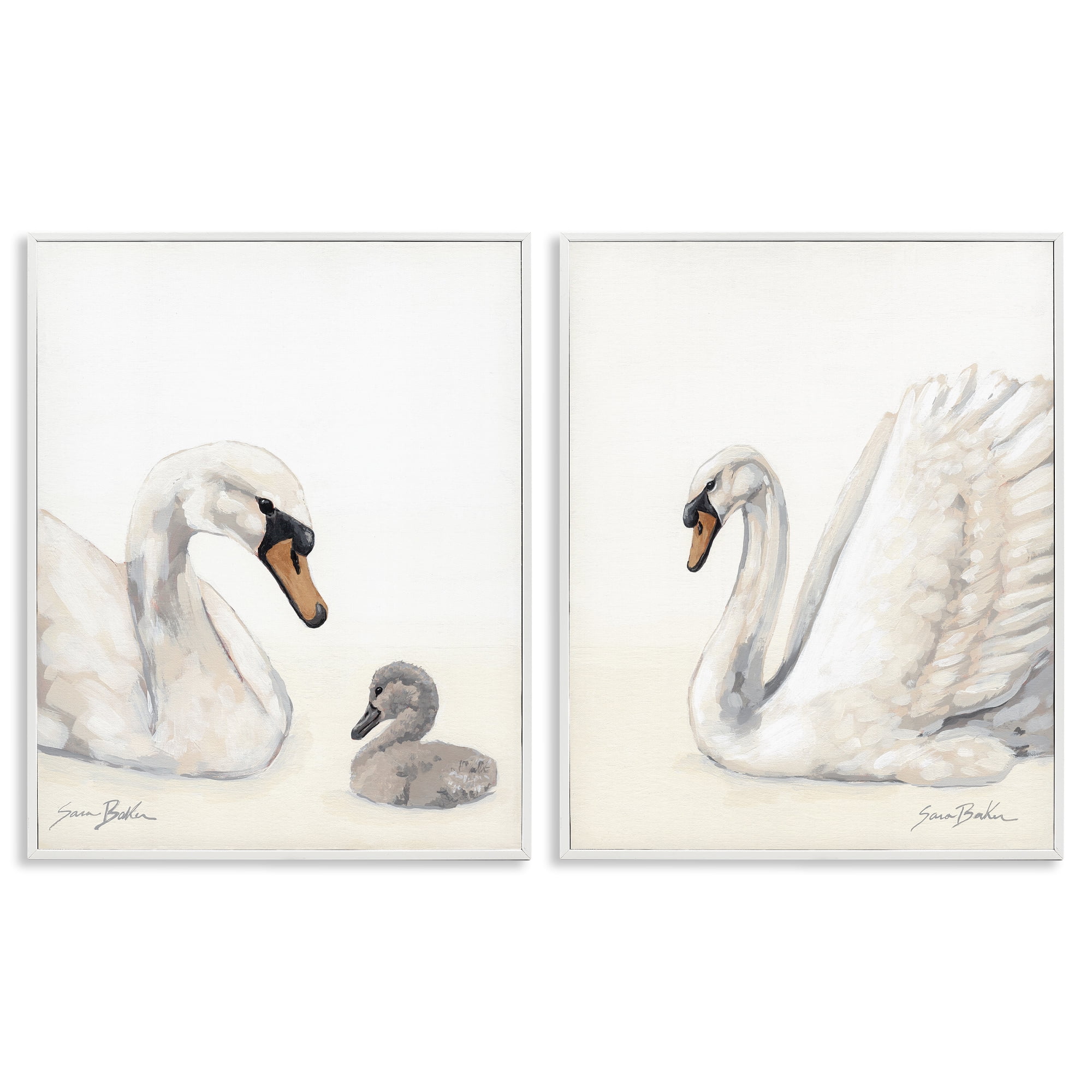 Stupell Industries Graceful Swan & Cygnet 2 Piece White Framed Giclee Art Set, design by Sara Baker