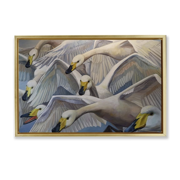 Stupell Industries Graceful Swans in Flight Gold Framed Floater Canvas Wall Art design by Violeta Vollmer, 21 x 31