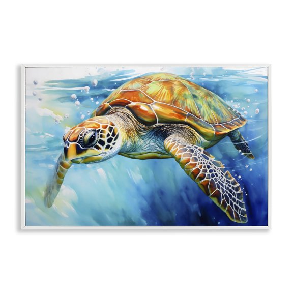 Stupell Industries Graceful Swimmer Tortoise Animals Painting White Framed Art Print Wall Art, 30 x 20