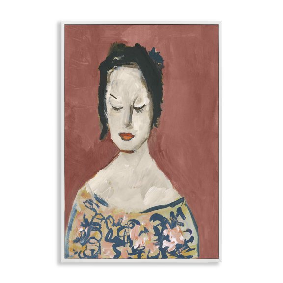 Stupell Industries Graceful Vintage Female White Framed Giclee Art design by casa cartissi, 24 x 16