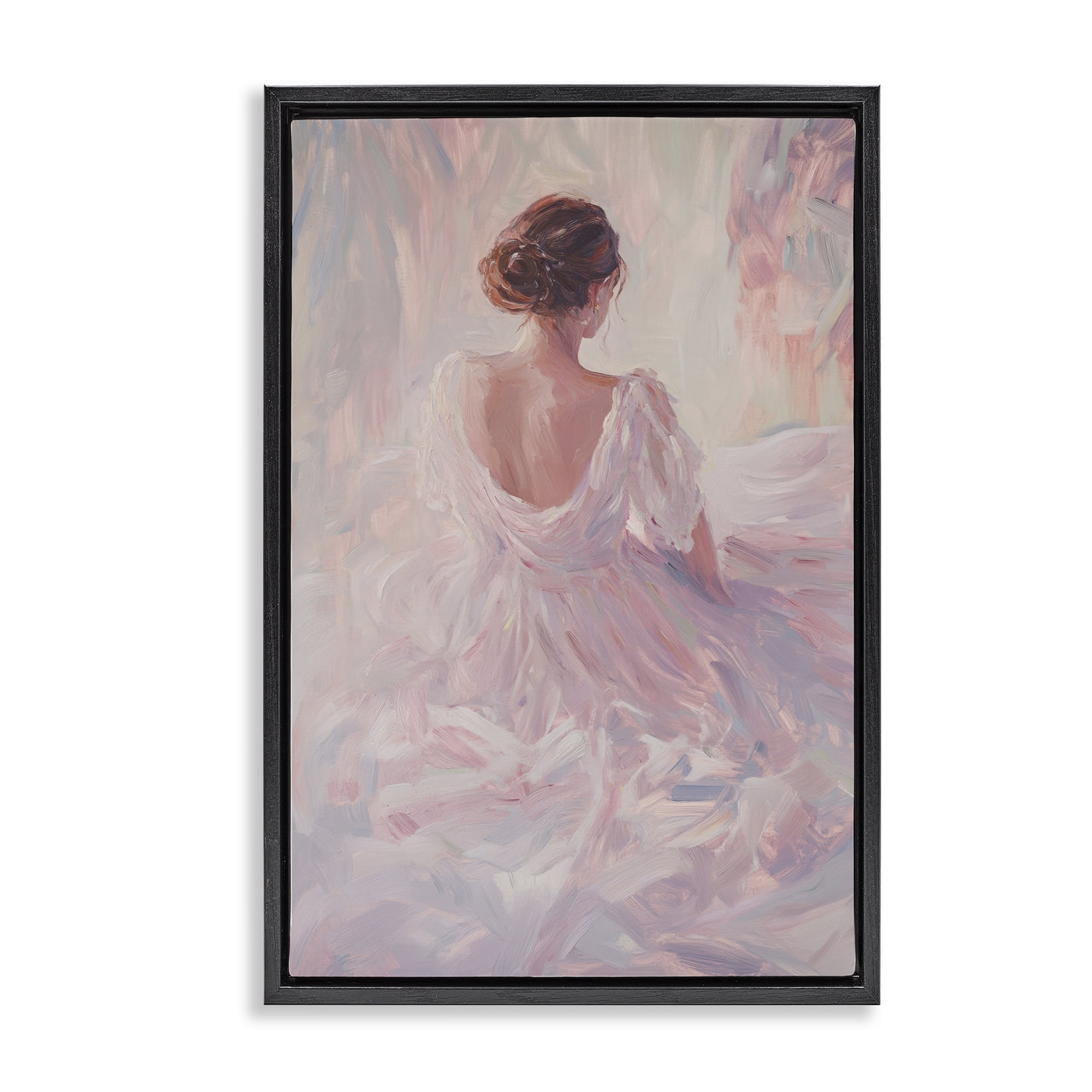Stupell Industries Graceful Woman in Blush Gown Black Framed Floater Canvas Wall Art, design by Petal Prints Design