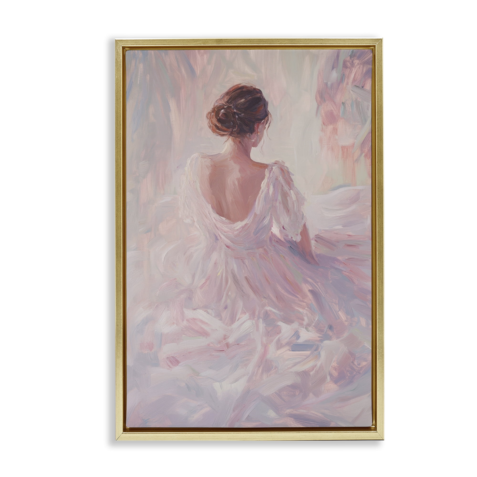 Stupell Industries Graceful Woman in Blush Gown Gold Framed Floater Canvas Wall Art, design by Petal Prints Design