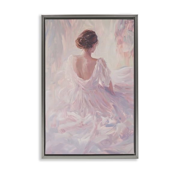 Stupell Industries Traditional Graceful Woman in Blush Gown Gray Floating Frame Canvas Art, 17 x 25, by Petals Prints Design