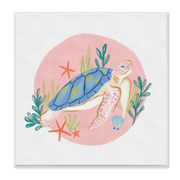 Stupell Industries Gracious Turtle Ocean Seaweed Shell Starfish Marine Reptile,12 x 12, Design by Deborah Curiel