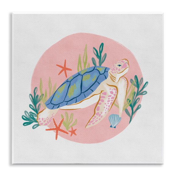 Stupell Industries Tropical Gracious Turtle Ocean Seaweed Shell Starfish Marine Reptile Wall Plaque Art, 12 x 12, by Deborah Curiel