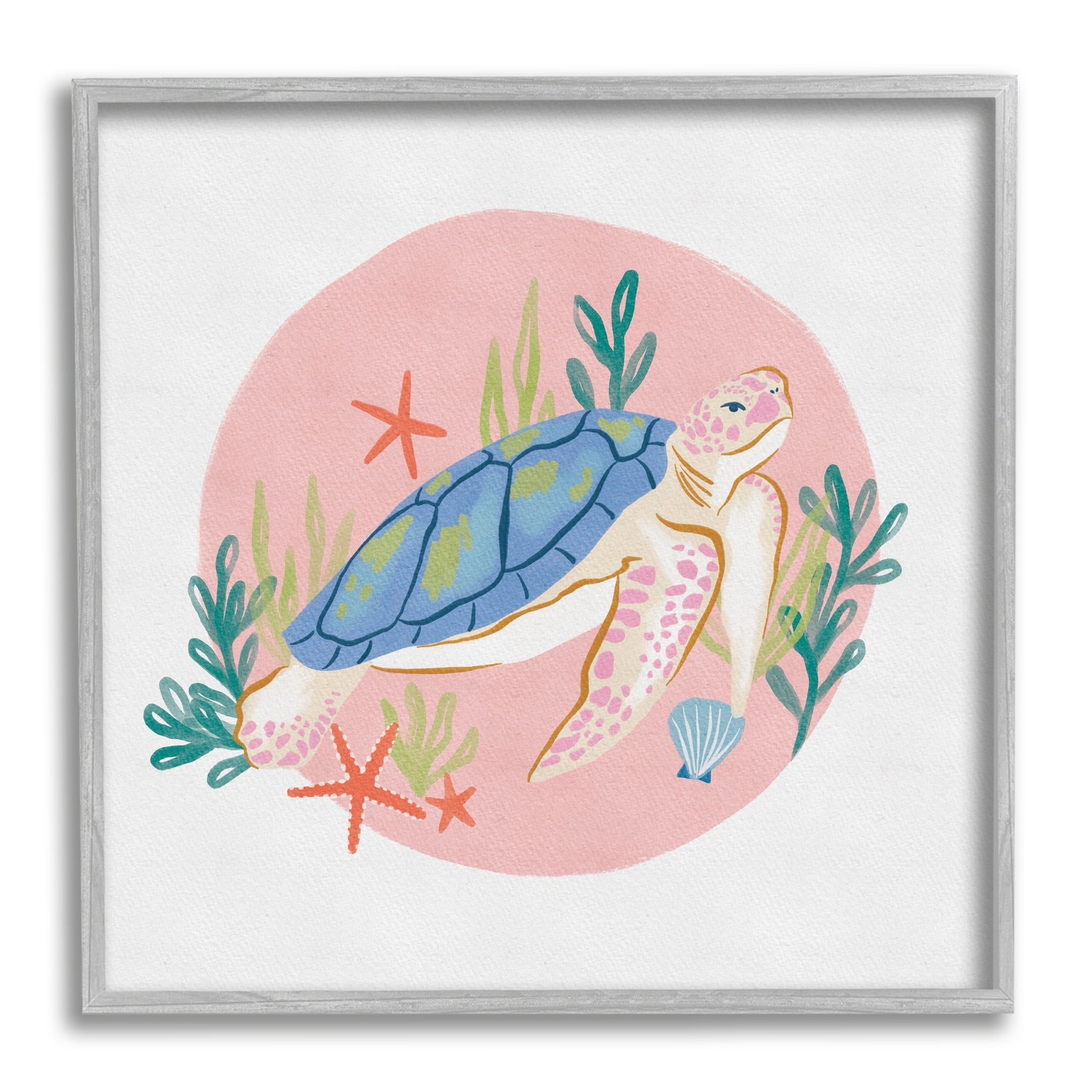 Stupell Industries Gracious Turtle Ocean Seaweed Shell Starfish Marine Reptile,17 x 17, Design by Deborah Curiel