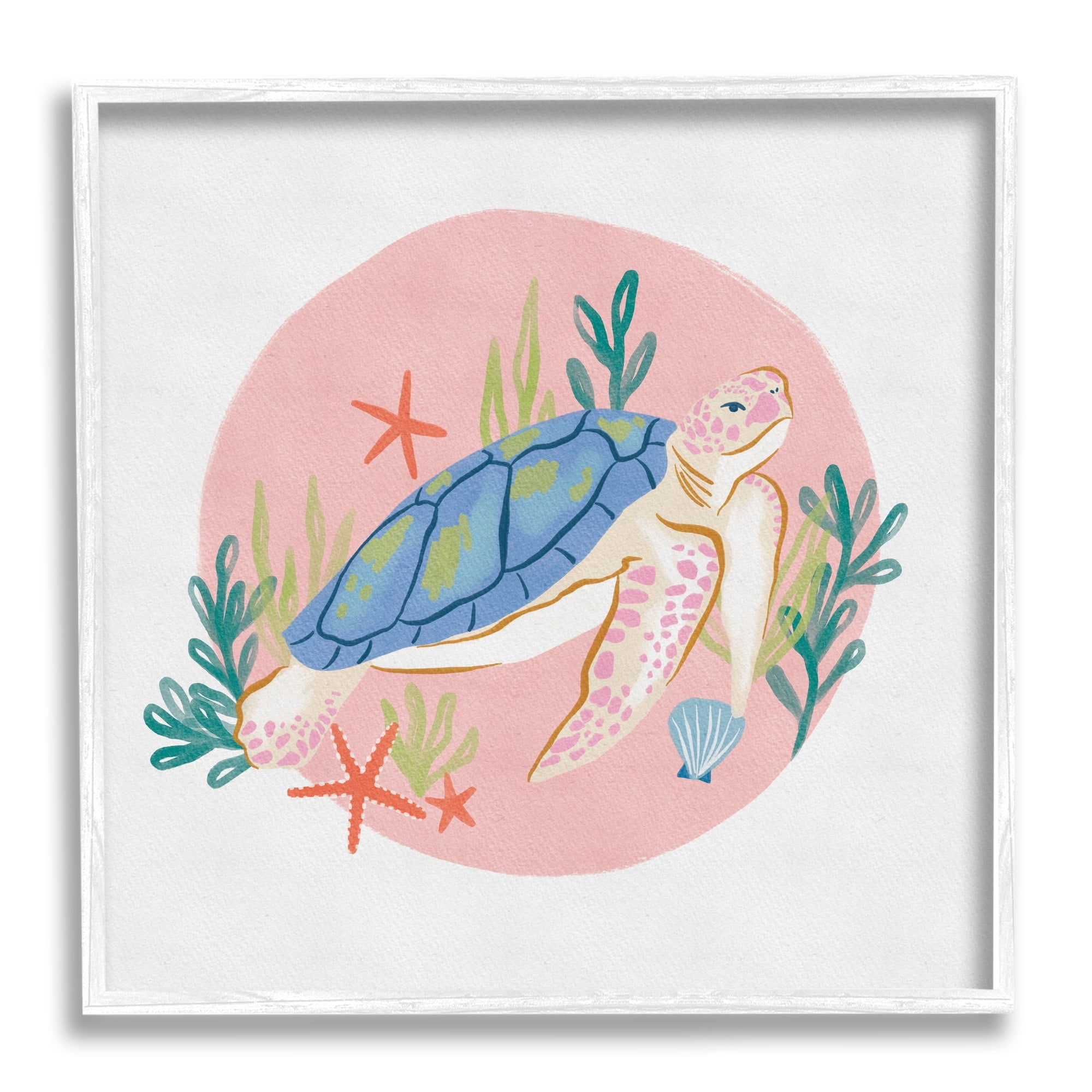 Stupell Industries Gracious Turtle Ocean Seaweed Shell Starfish Marine Reptile,24 x 24, Design by Deborah Curiel