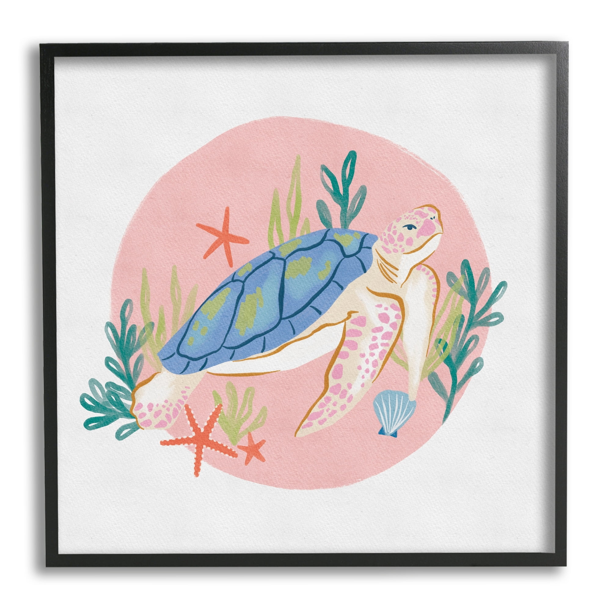 Stupell Industries Gracious Turtle Ocean Seaweed Shell Starfish Marine Reptile,24 x 24, Design by Deborah Curiel