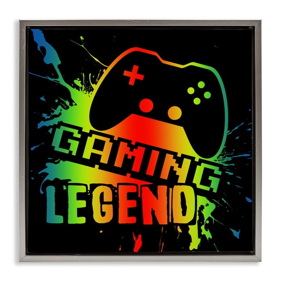 Stupell Industries Gradient Gaming Legend Gray Framed Floater Canvas Wall Art, design by Marcus Prime