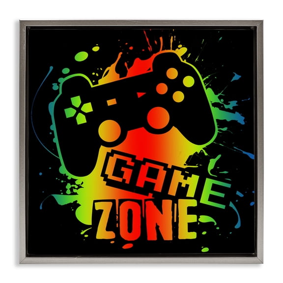 Stupell Industries Gradient Gaming Zone Gray Framed Floater Canvas Wall Art, design by Marcus Prime