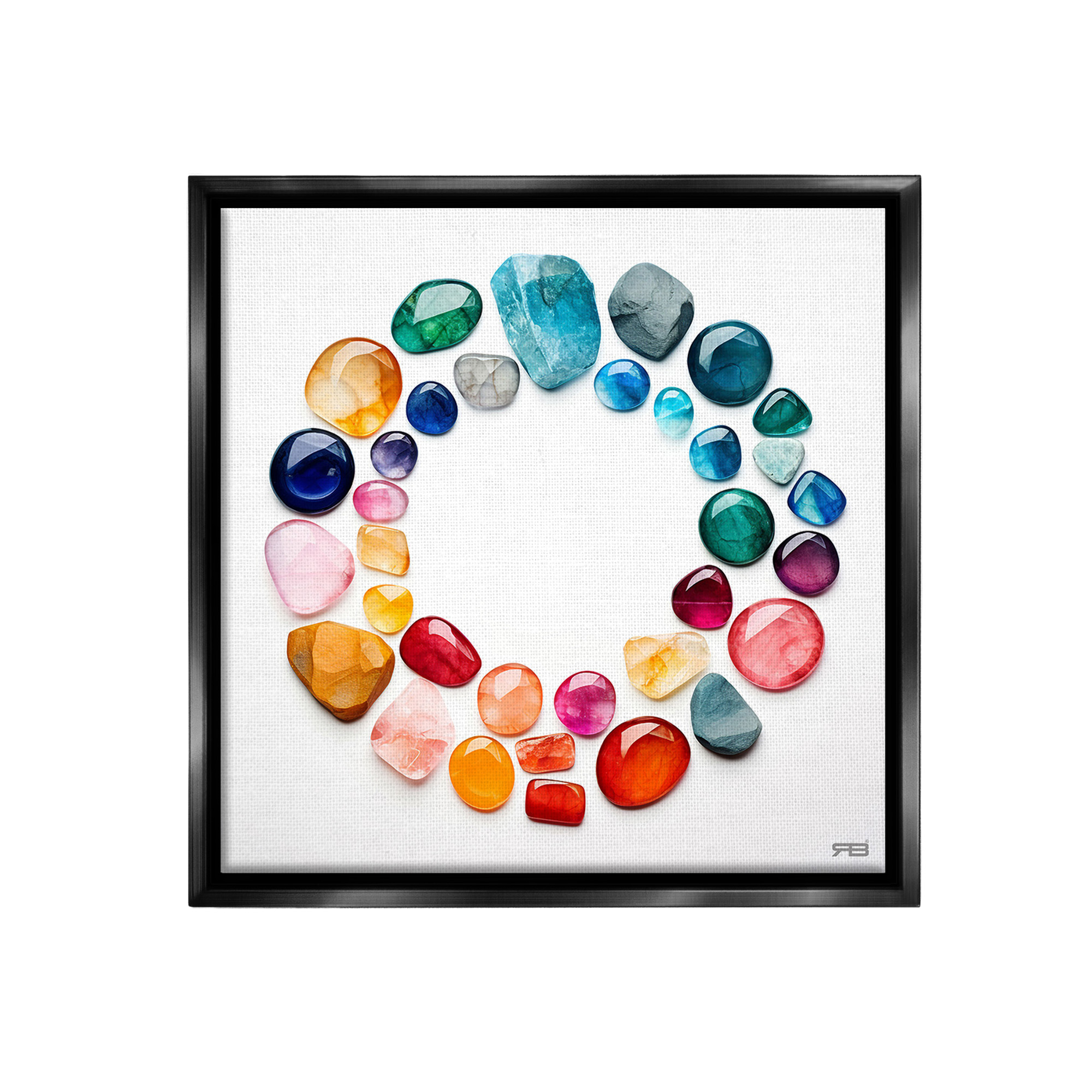 Stupell Industries Gradient Gemstones in Circle Landscape Painting Black Floater Framed Canvas Art Print Wall Art, 18 x 18