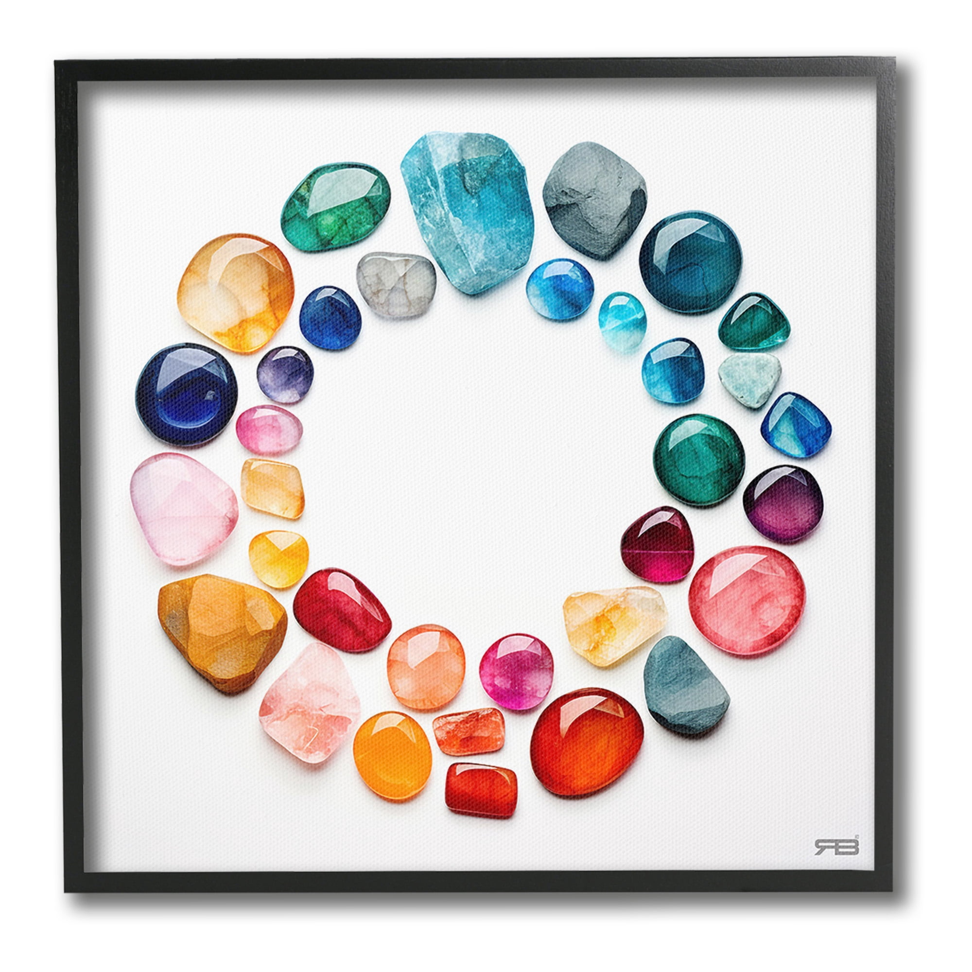 Stupell Industries Gradient Gemstones in Circle Landscape Painting Black Framed Art Print Wall Art, 24 x 24