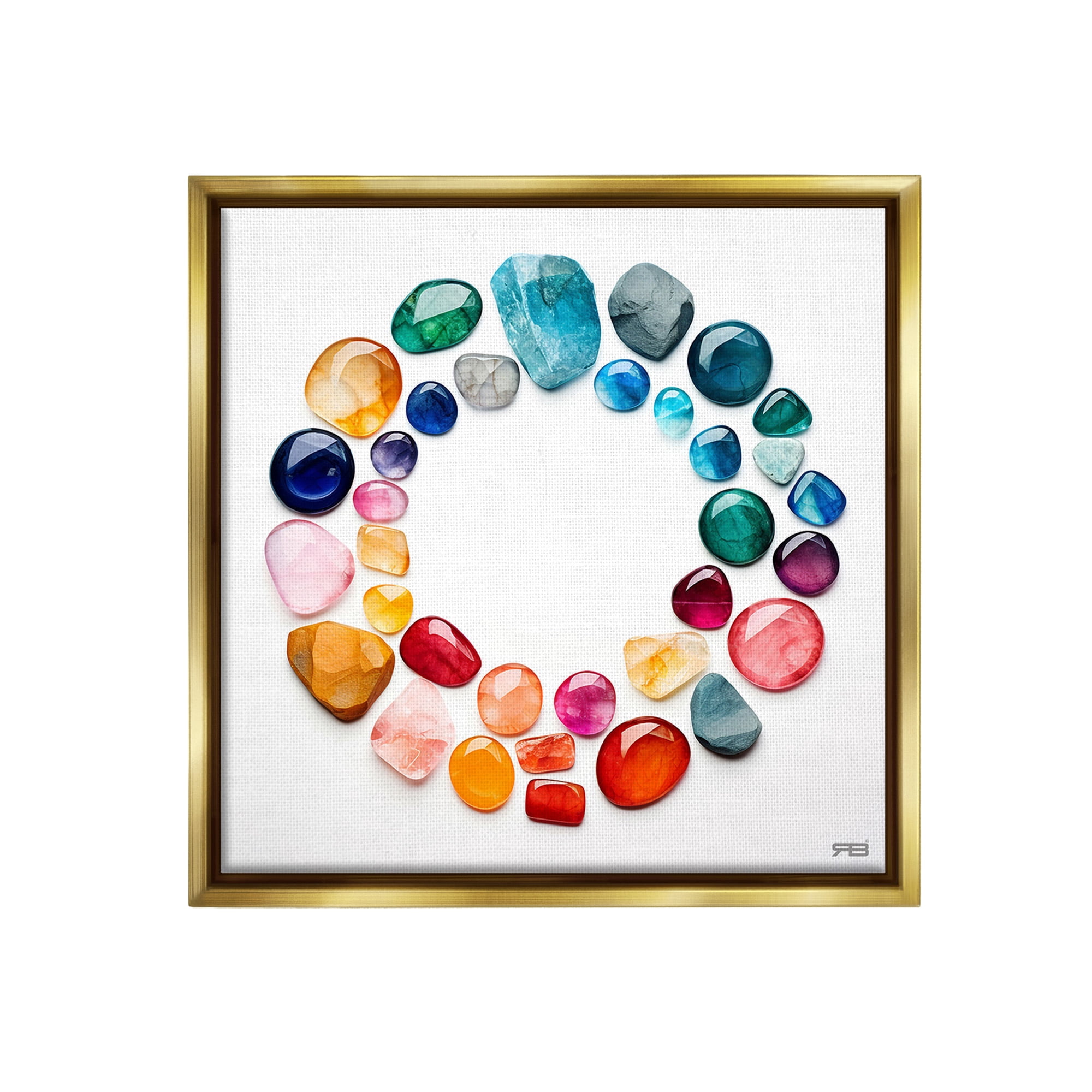 Stupell Industries Gradient Gemstones in Circle Landscape Painting Gold Floater Framed Canvas Art Print Wall Art, 18 x 18