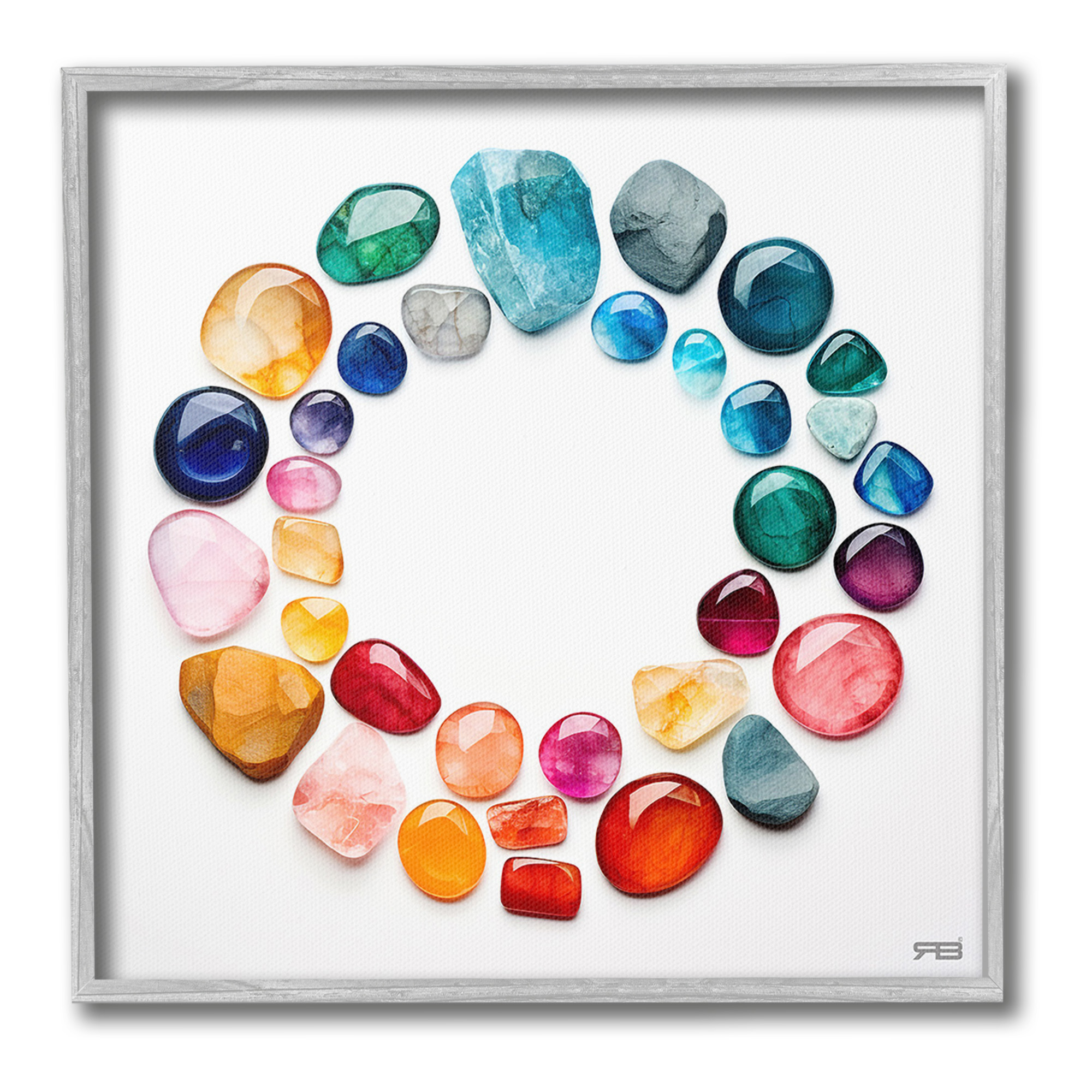 Stupell Industries Gradient Gemstones in Circle Landscape Painting Gray Framed Art Print Wall Art, 12 x 12