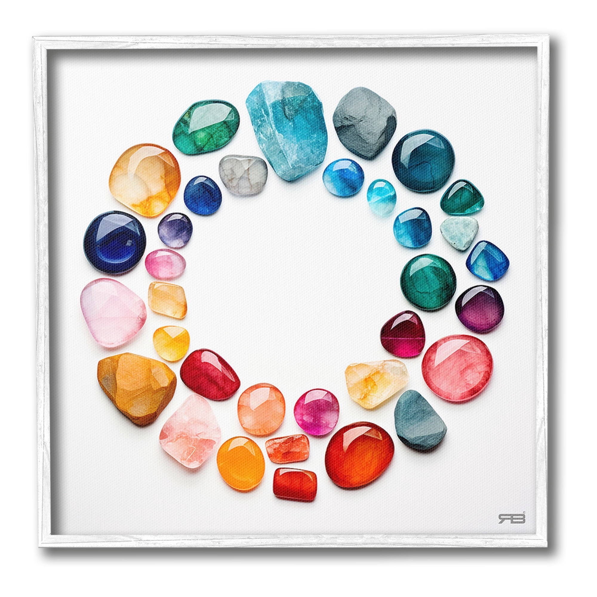 Stupell Industries Gradient Gemstones in Circle Landscape Painting White Framed Art Print Wall Art, 24 x 24