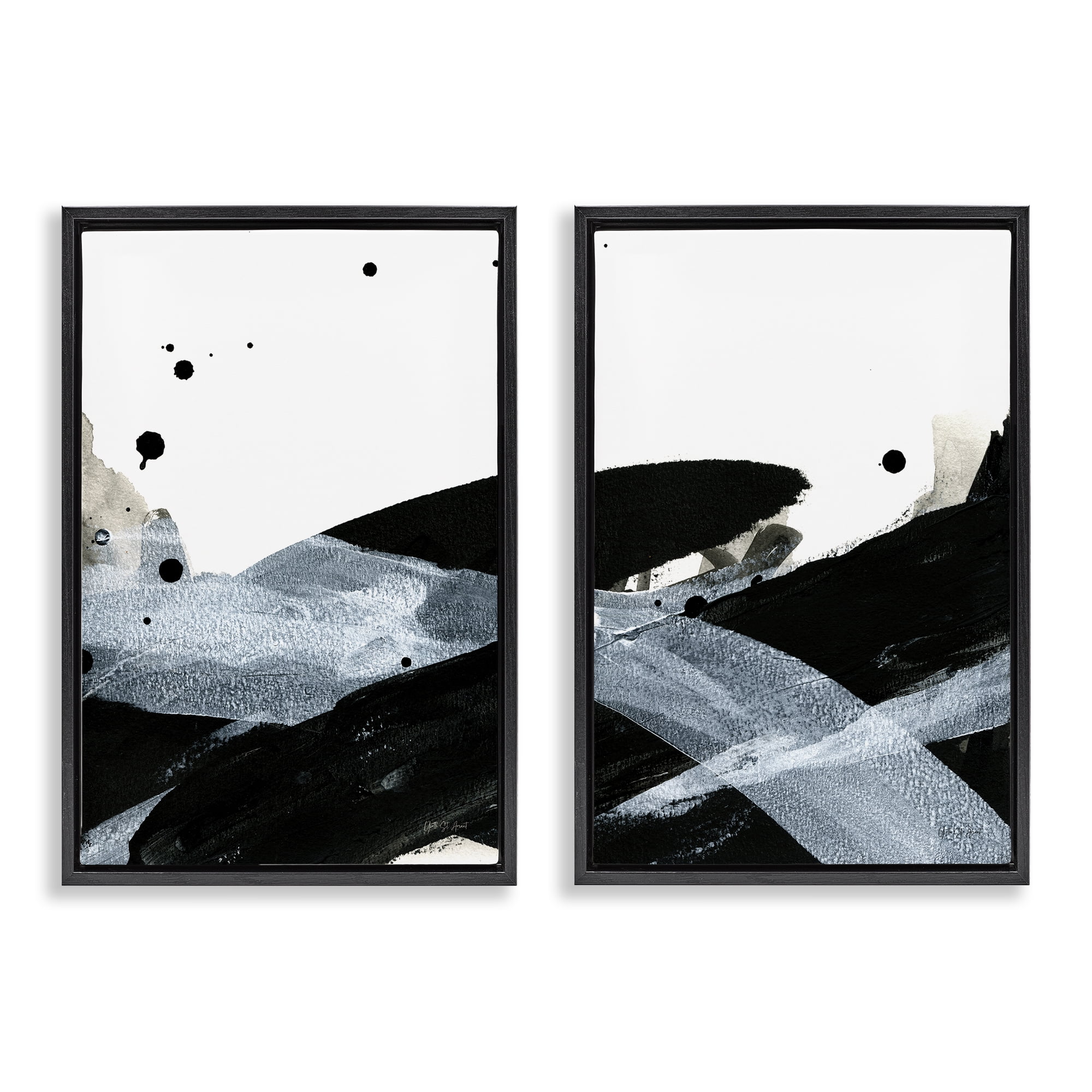 Stupell Industries Gradient Movement Abstraction Abstract Painting Black Floater Framed Canvas Art Print Wall Art, 17 x 25, Set of 2