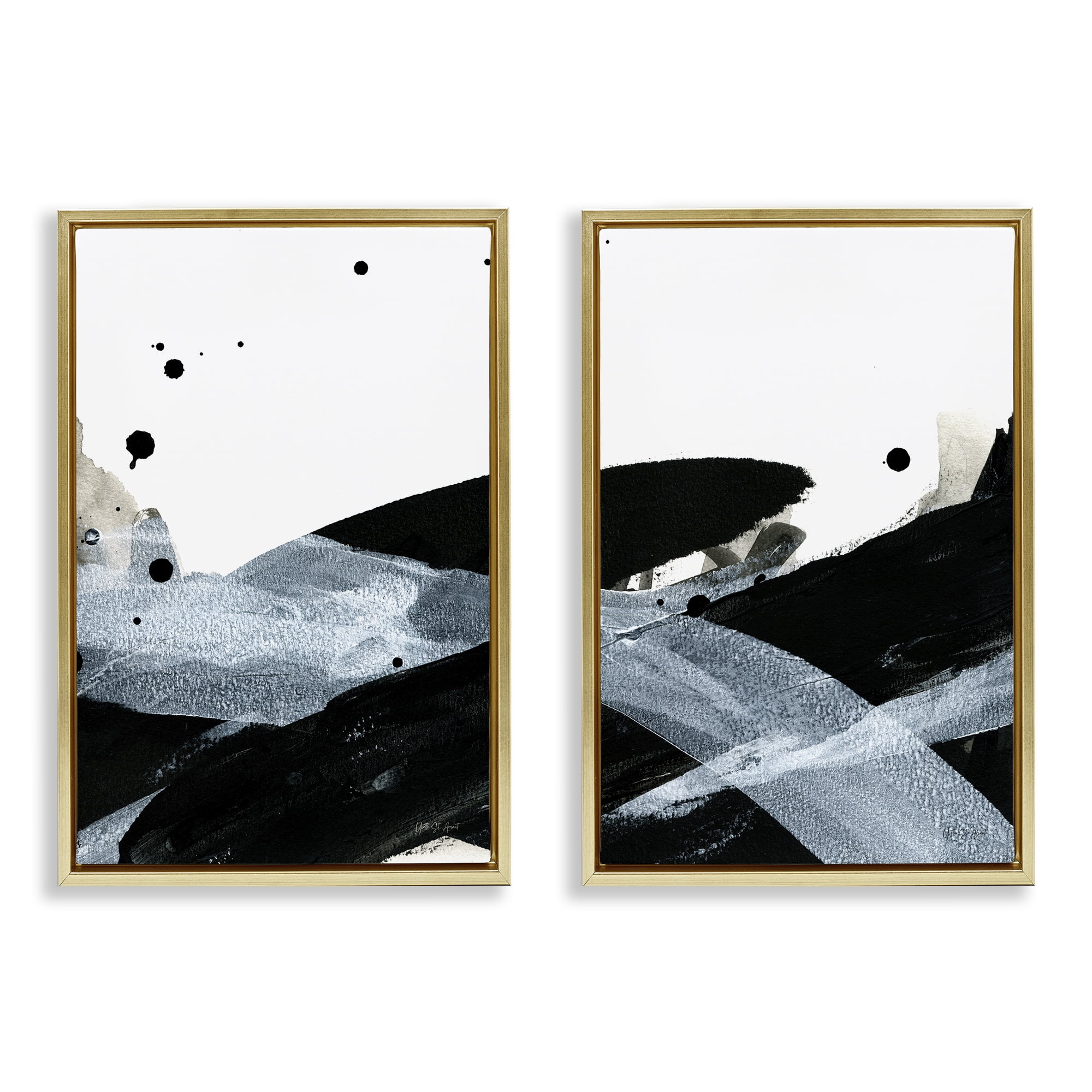 Stupell Industries Gradient Movement Abstraction Abstract Painting Gold Floater Framed Canvas Art Print Wall Art, 21 x 31, Set of 2