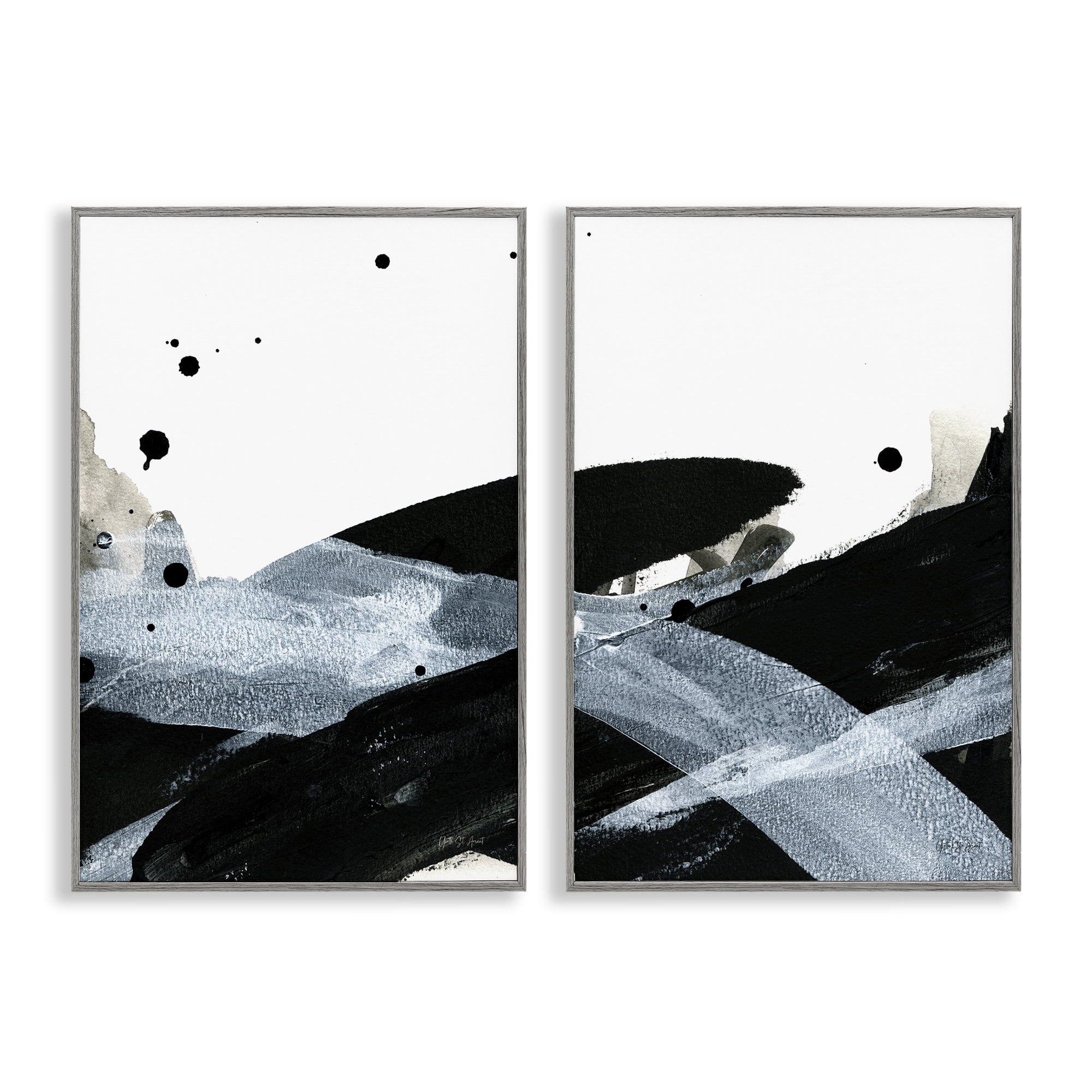 Stupell Industries Gradient Movement Abstraction Abstract Painting Gray Framed Art Print Wall Art, 20 x 30, Set of 2